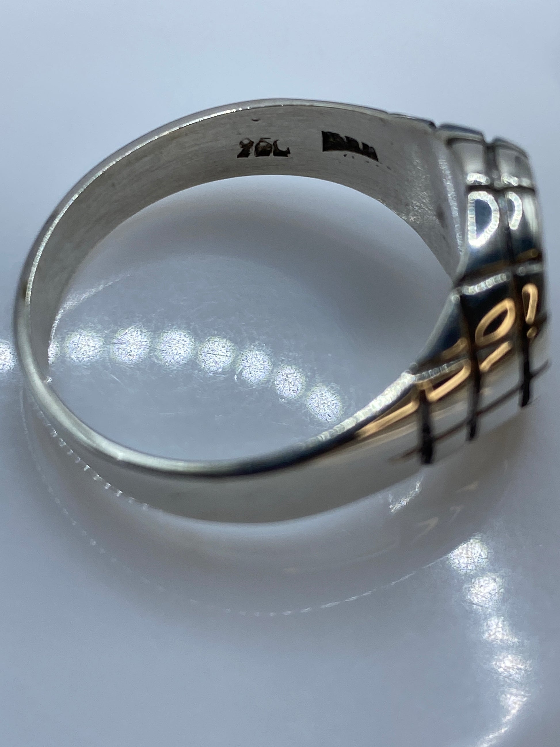 Anillo de Plata .950 Ópalo de Fuego Azul Cielo — Masivo Arquitectónico — foto 5
