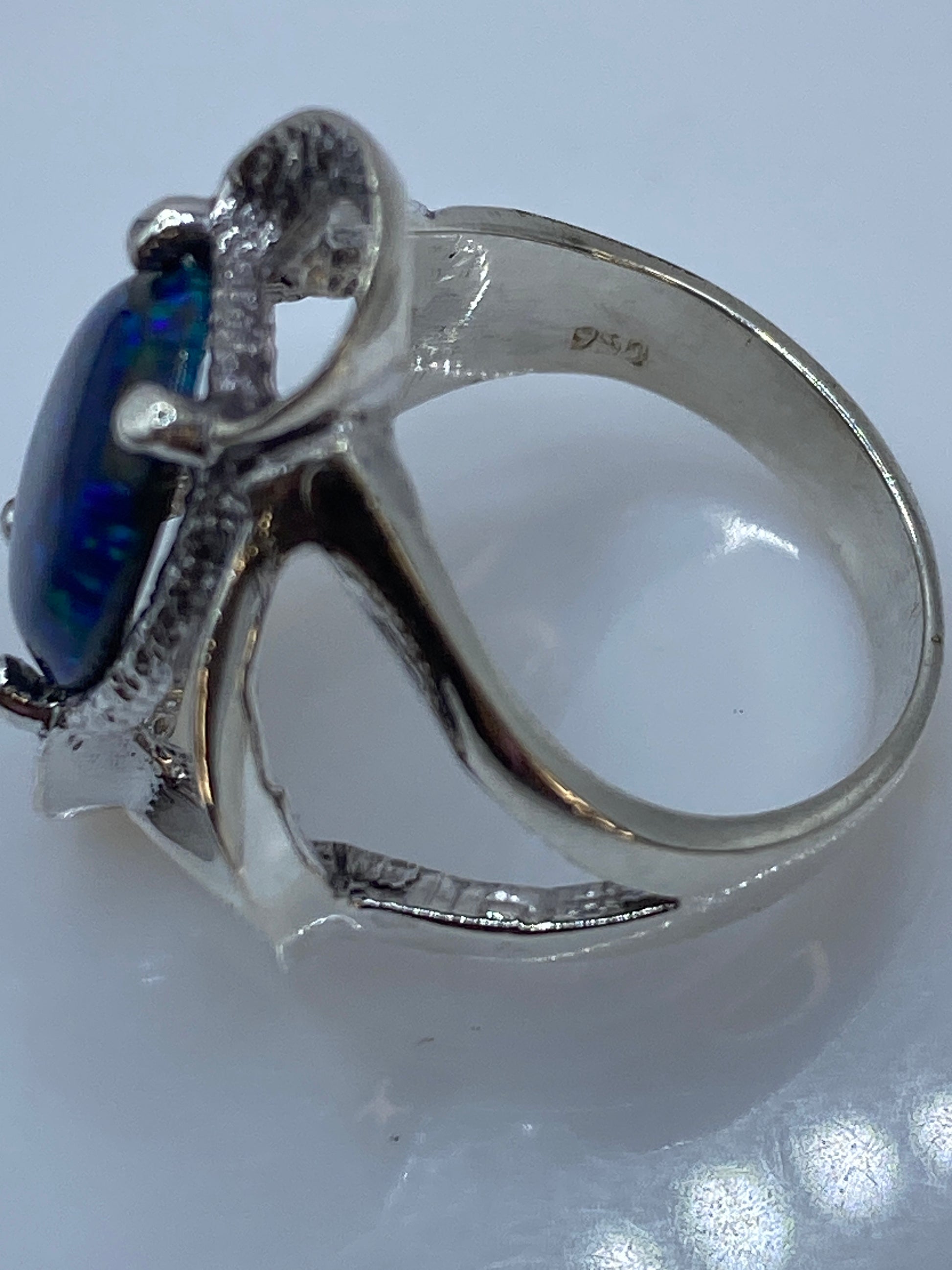 Anillo de Plata Ópalo de Fuego Azul — Solitario Escultural Taxco — foto 5