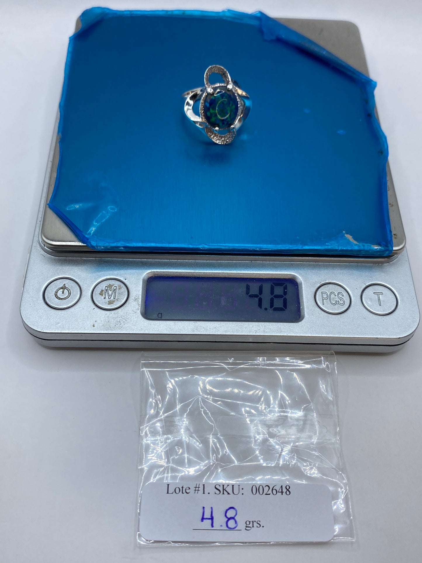 Anillo de Plata Ópalo de Fuego Azul — Solitario Escultural Taxco — foto 6