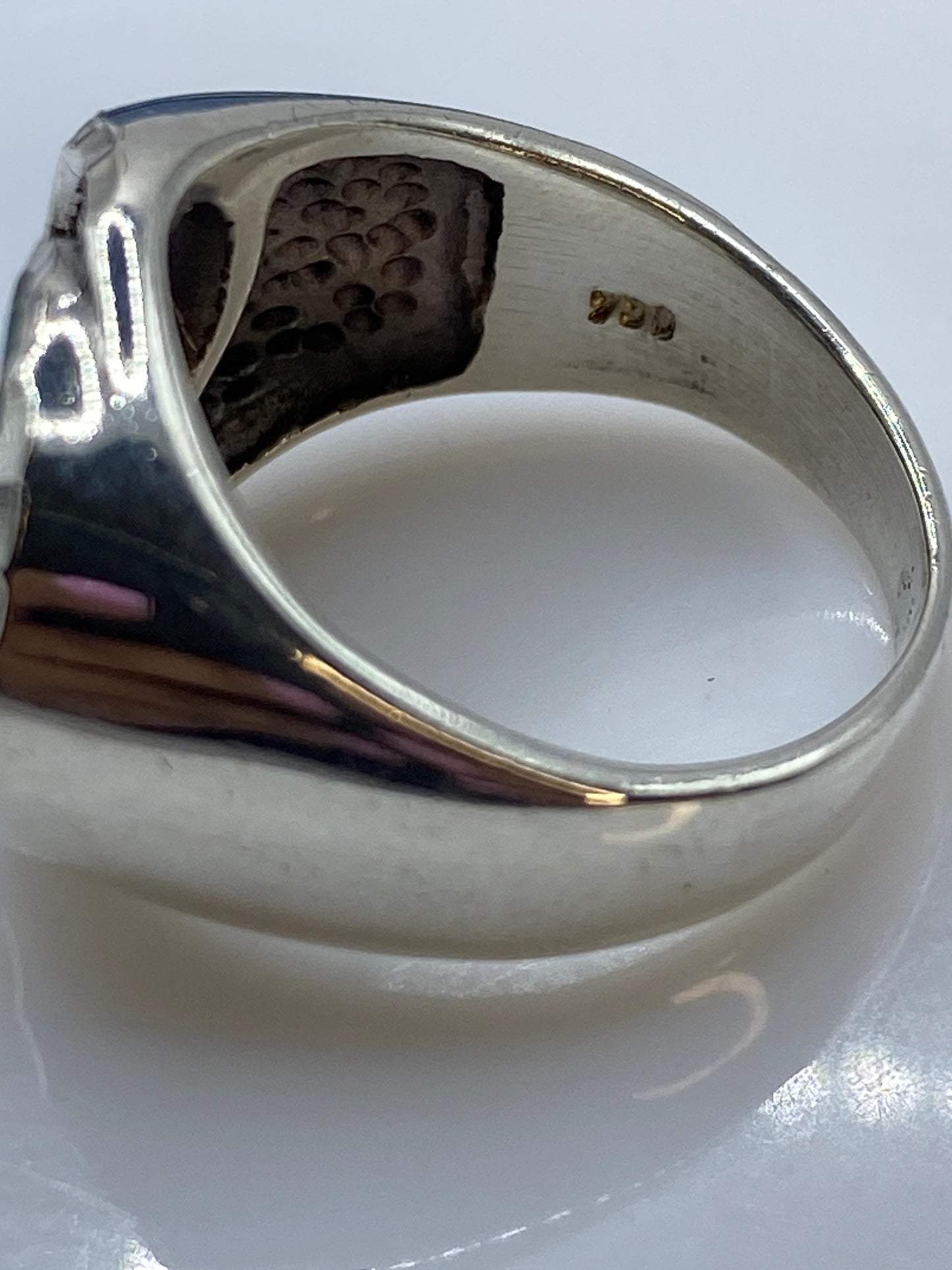 Anillo de Plata .950 Ópalo de Fuego Azul Cielo — Geométrico Unisex — foto 5