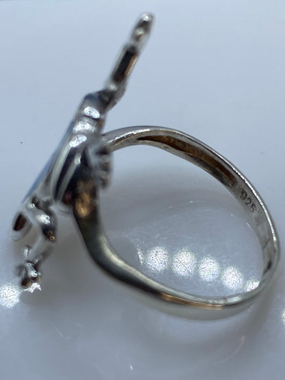 Anillo Rana de Plata con Ópalo de Fuego Azul — Diseño Étnico — foto 5