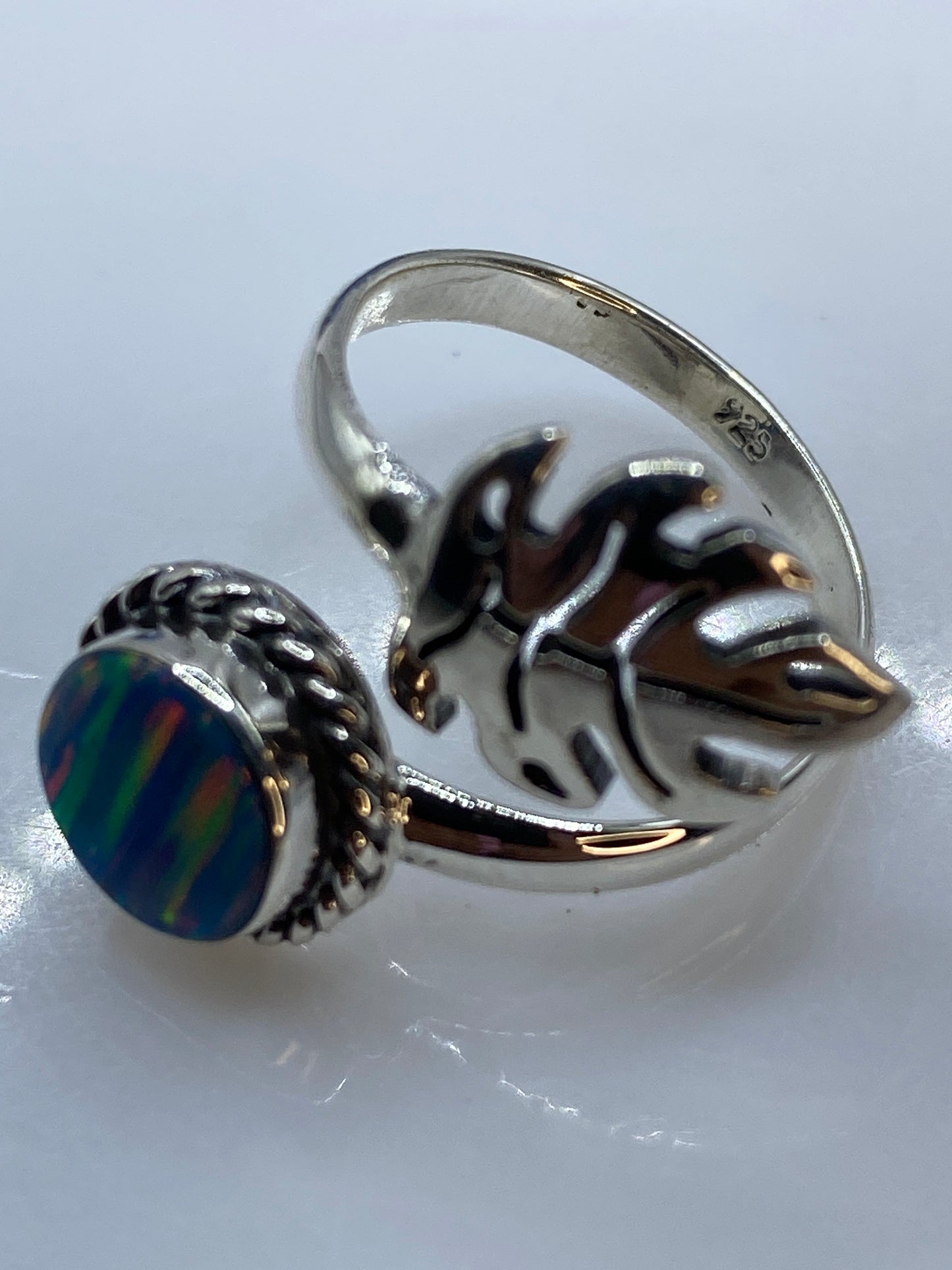 Anillo Ajustable Plata Ópalo de Fuego Azul Étnico — foto 5