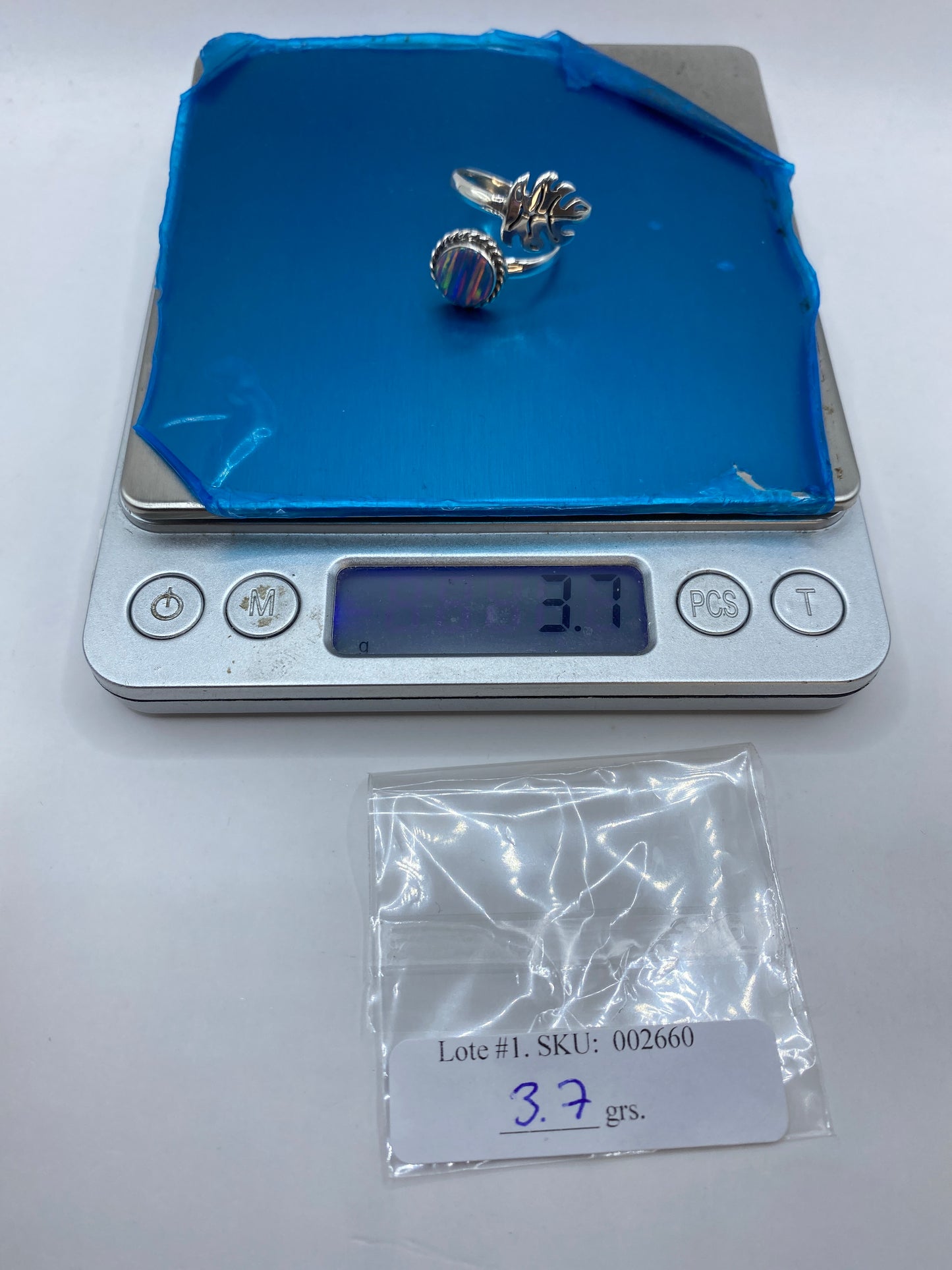 Anillo Ajustable Plata Ópalo de Fuego Azul Étnico — foto 6