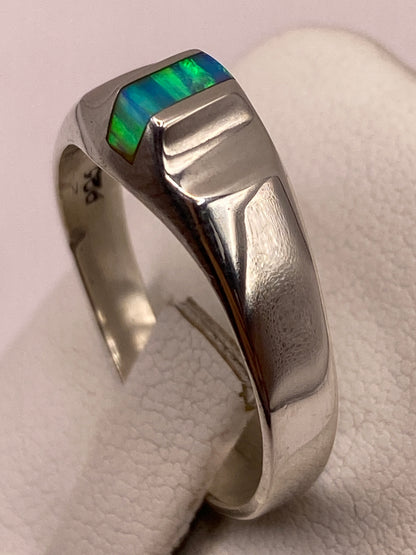 Anillo moderno geométrico de perfil, mostrando las bandas laterales pulidas