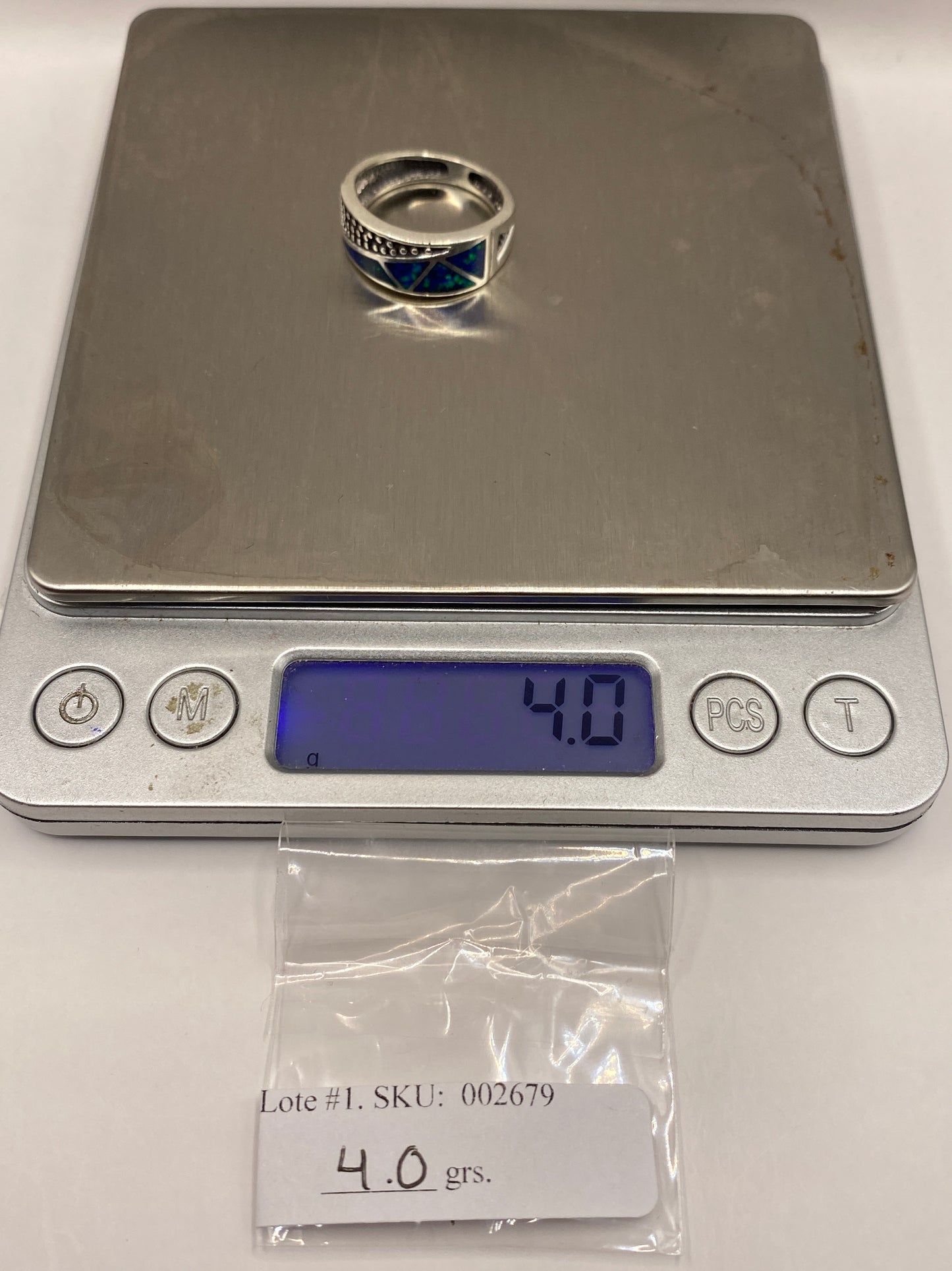 Anillo de Plata .950 Ópalo de Fuego Azul — Diseño Geométrico — foto 6