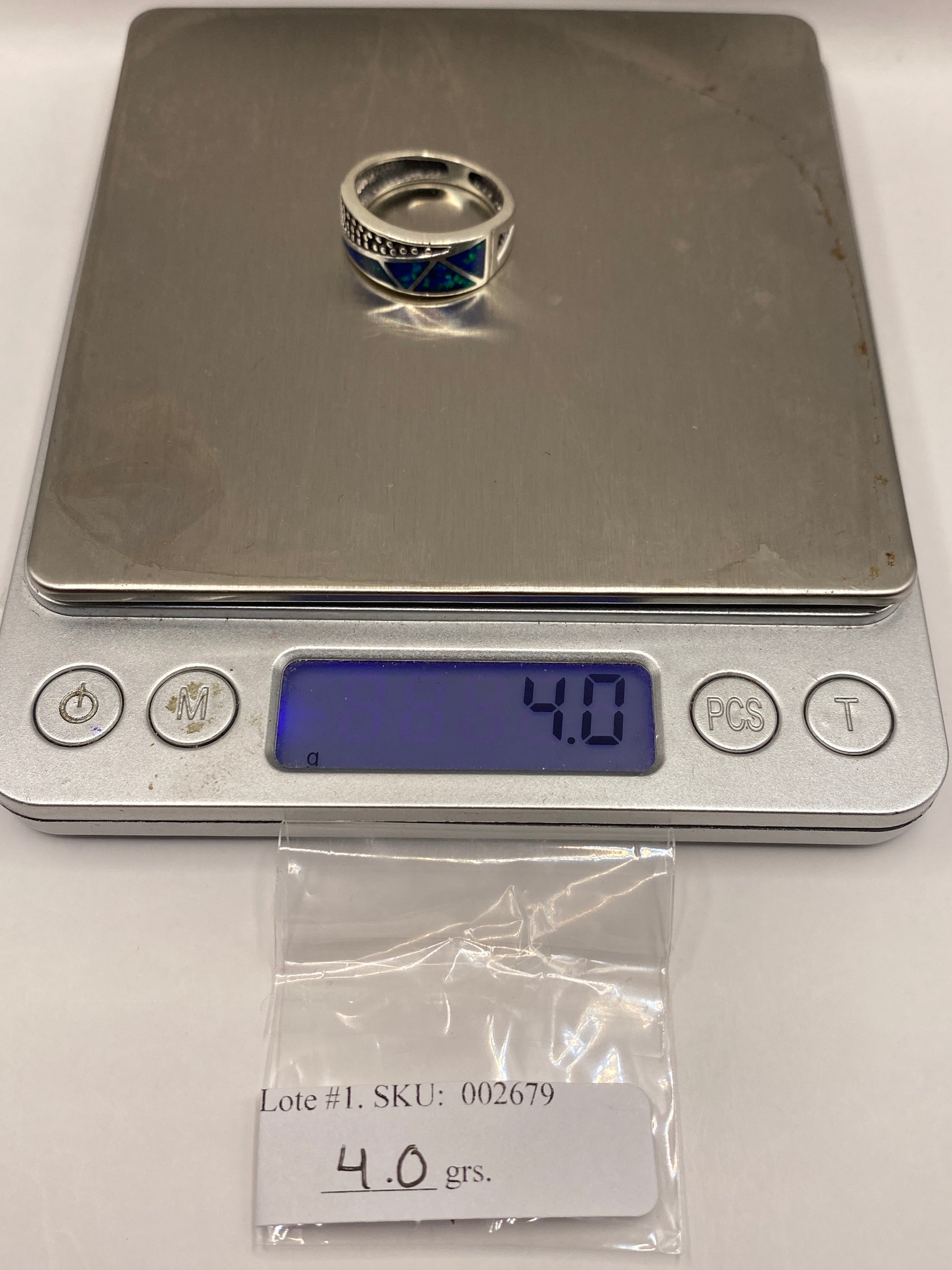 Anillo de Plata .950 Ópalo de Fuego Azul — Diseño Geométrico — foto 6