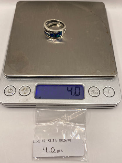 Anillo de Plata .950 Ópalo de Fuego Azul — Diseño Geométrico — foto 6