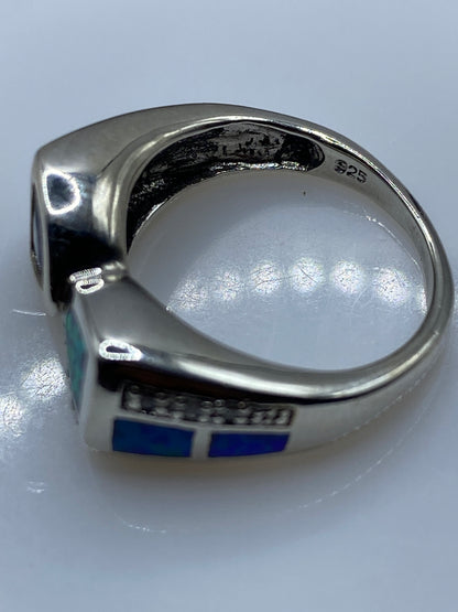 Anillo de Plata Ópalo de Fuego Bicolor — Diseño Geométrico — foto 5