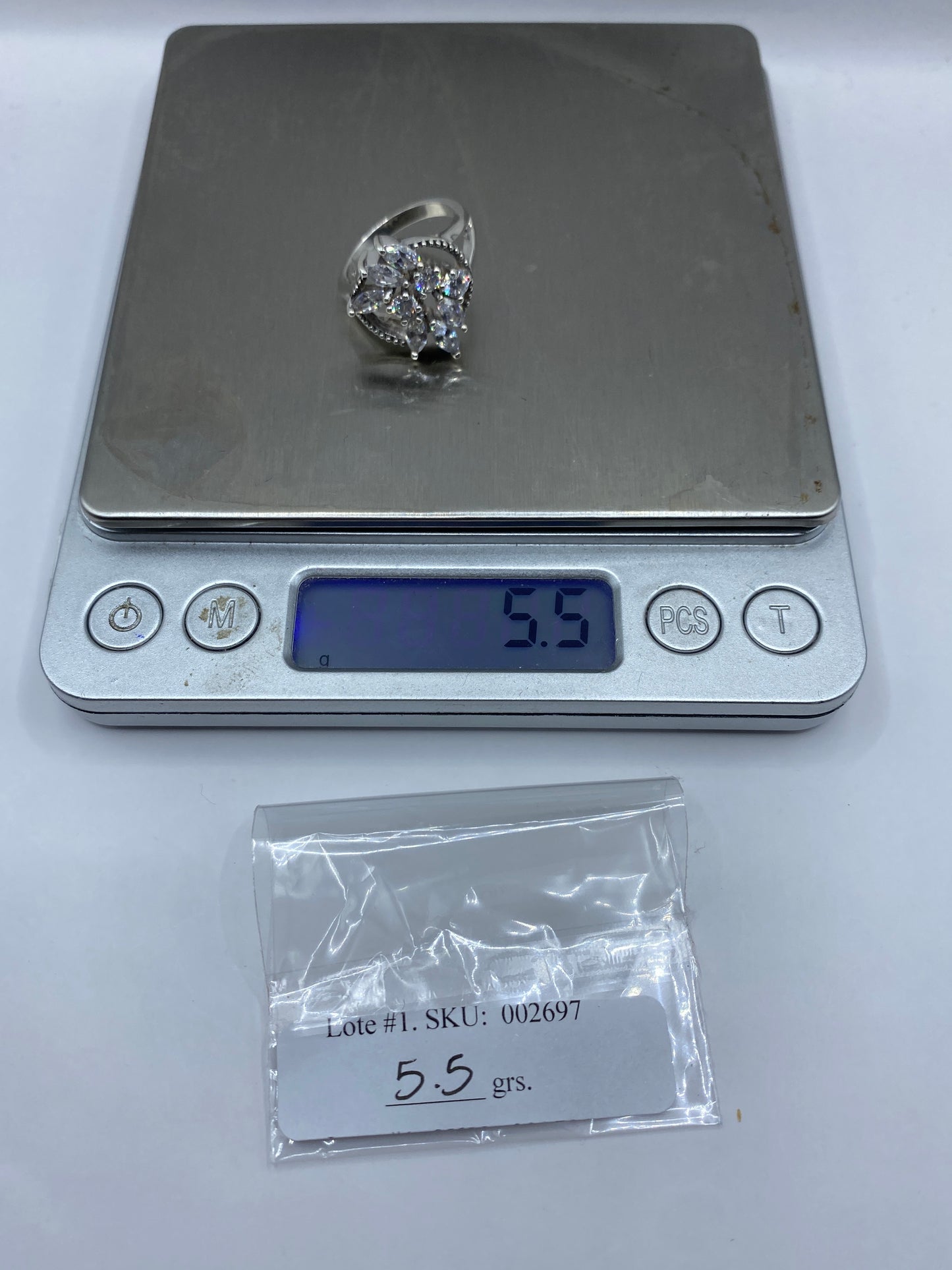 Anillo de Plata Escultórico con Circonias Blancas — Coctel Brillante — foto 6