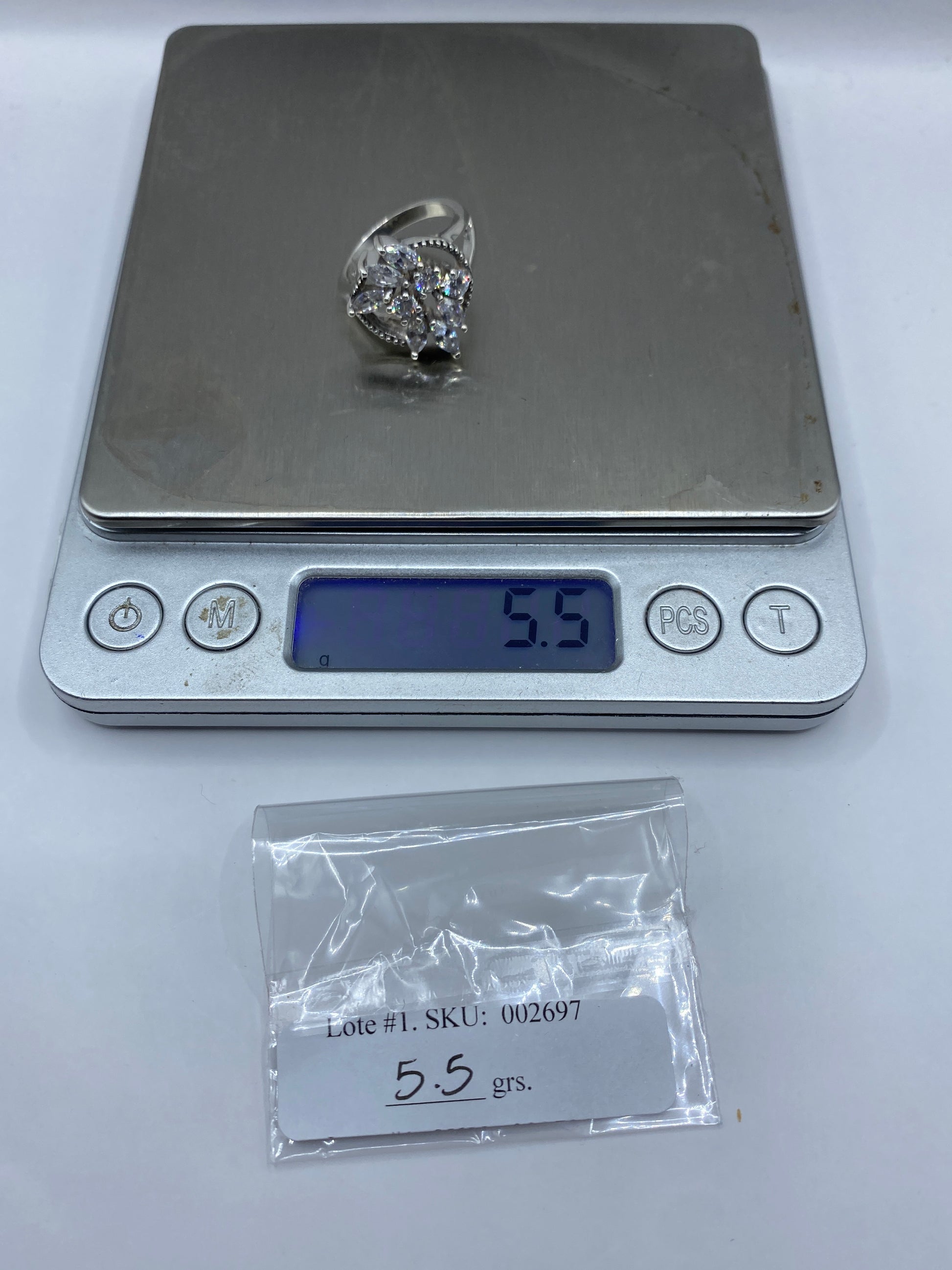 Anillo de Plata Escultórico con Circonias Blancas — Coctel Brillante — foto 6