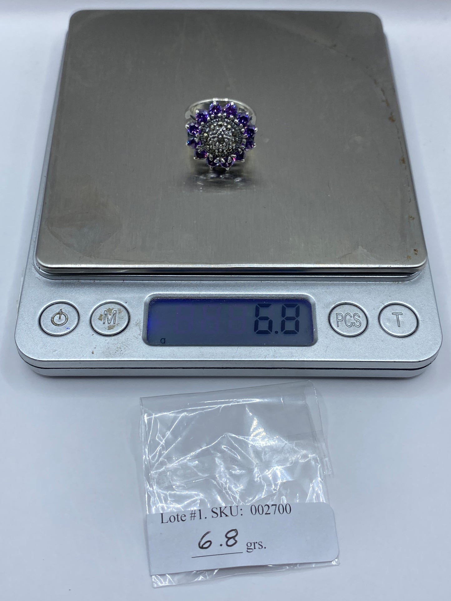 Anillo Plata Morado Racimo Circonia — Coctel Brillante — foto 6