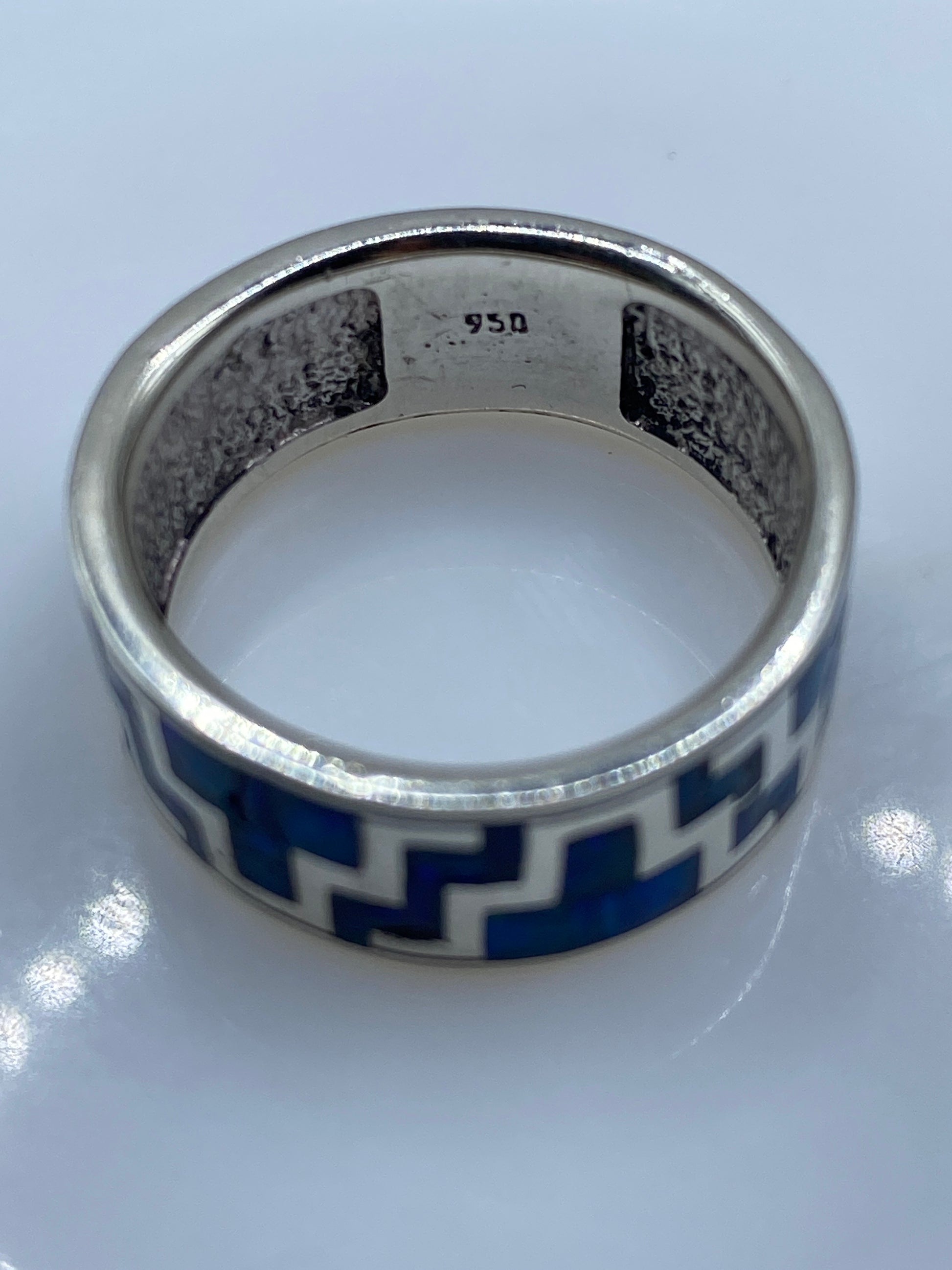 Anillo de Plata Ópalo de Fuego Azul — Diseño Étnico Geométrico — foto 5