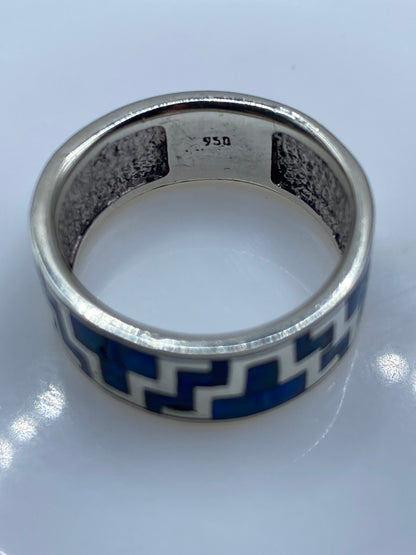 Anillo de Plata Ópalo de Fuego Azul — Diseño Étnico Geométrico — foto 5