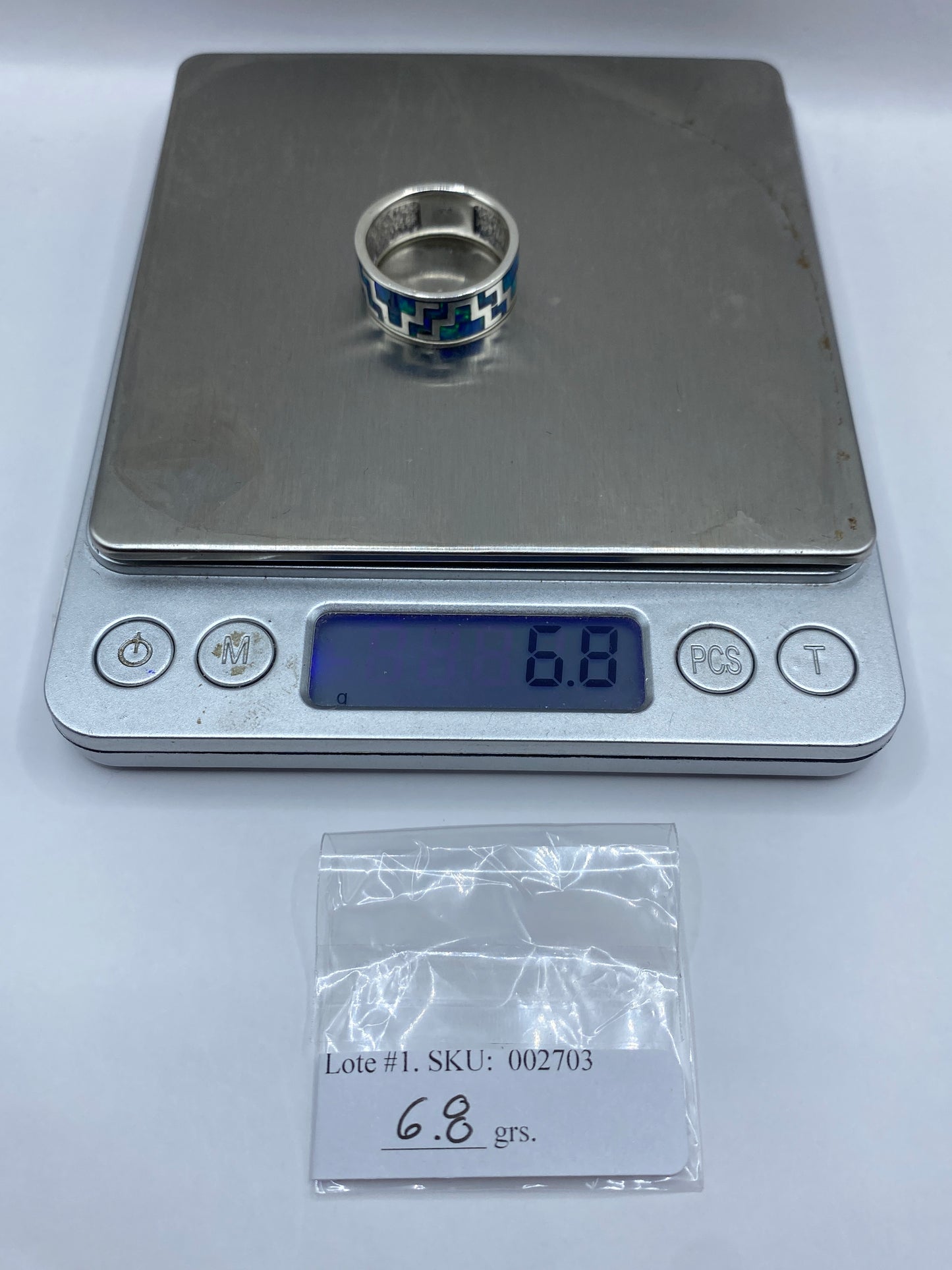 Anillo de Plata Ópalo de Fuego Azul — Diseño Étnico Geométrico — foto 6
