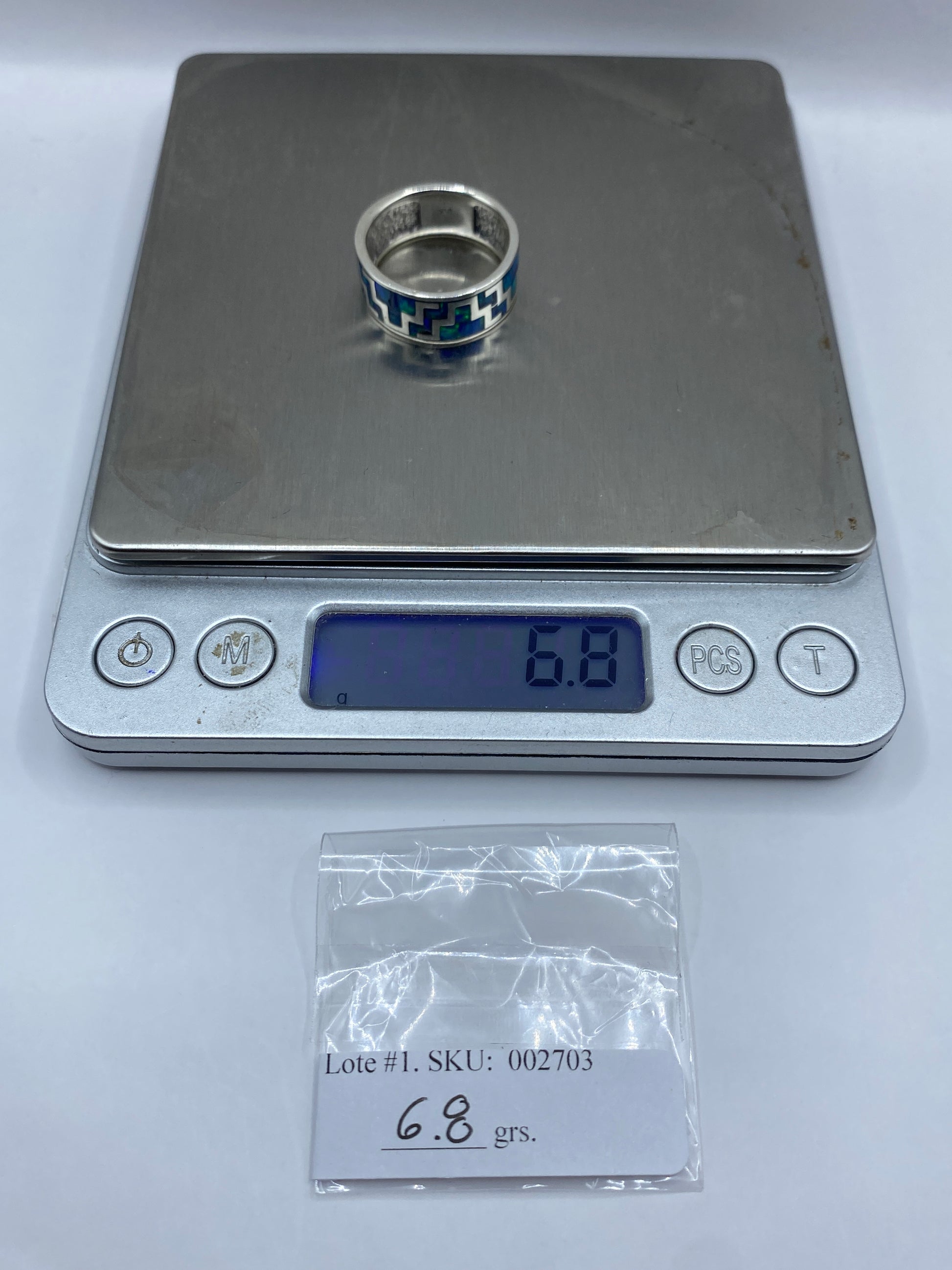 Anillo de Plata Ópalo de Fuego Azul — Diseño Étnico Geométrico — foto 6