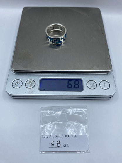 Anillo de Plata Ópalo de Fuego Azul — Diseño Étnico Geométrico — foto 6
