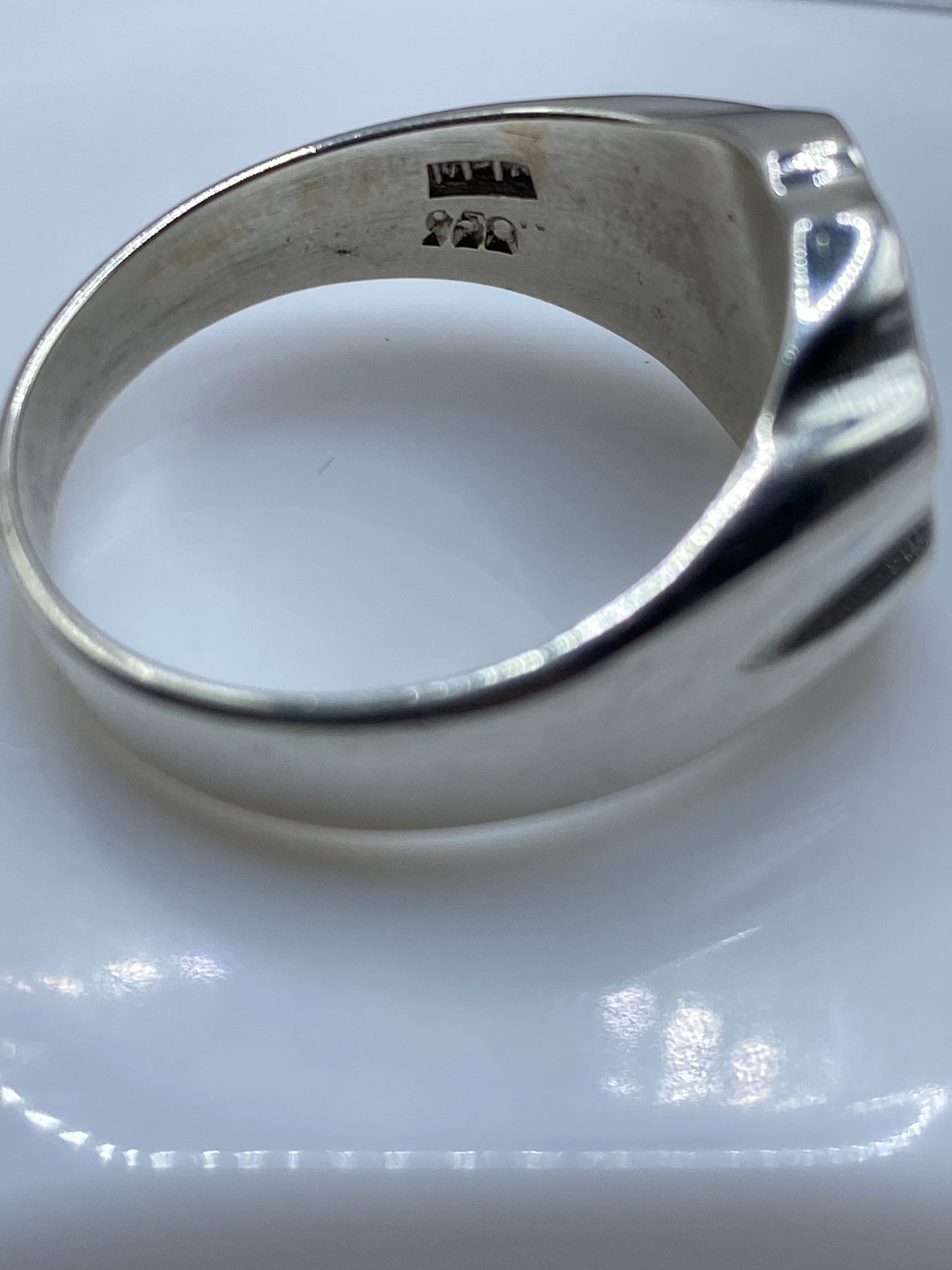 Anillo de Plata .950 Ópalo de Fuego Verde — Masivo Geométrico — foto 5
