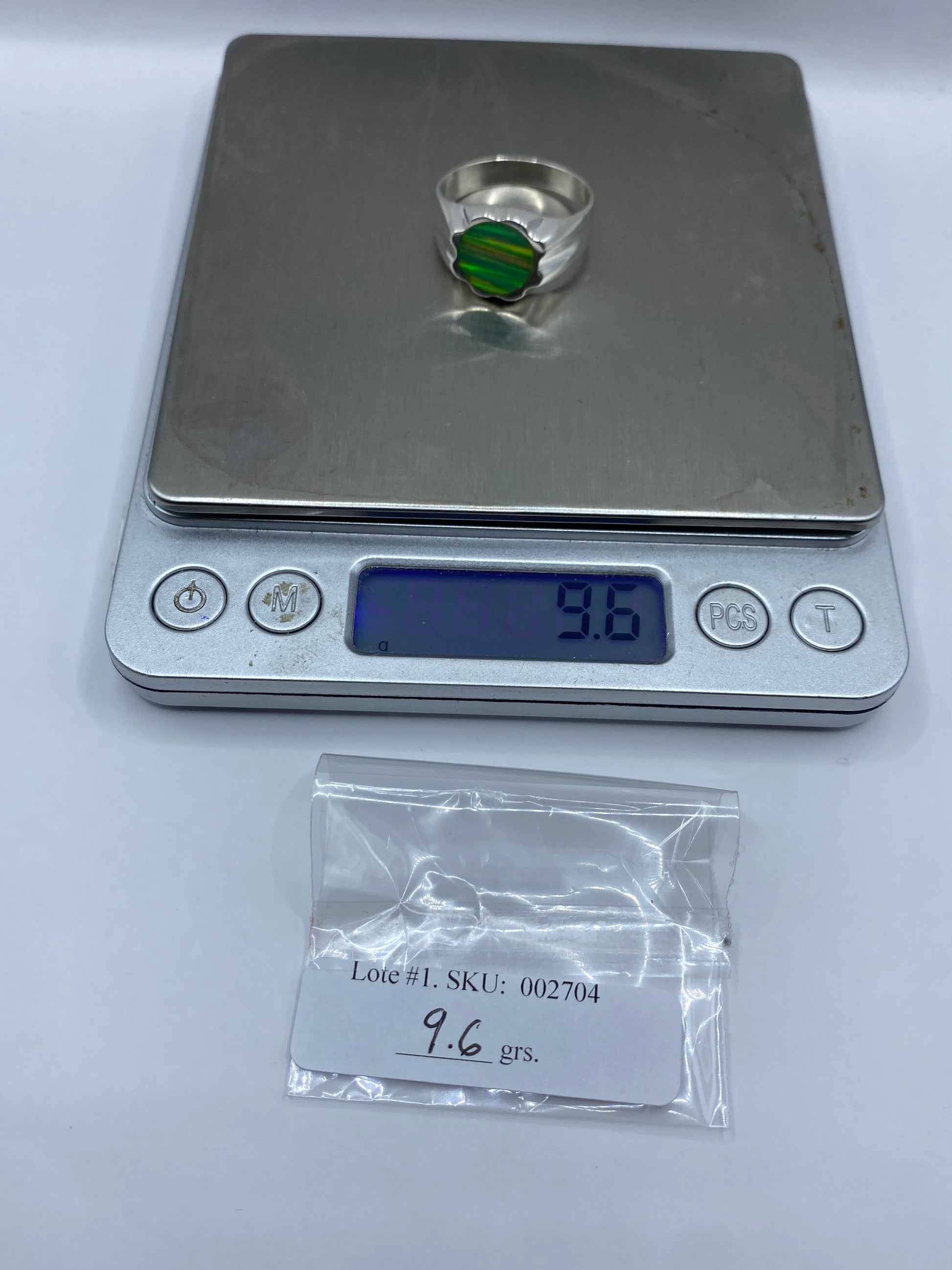 Anillo de Plata .950 Ópalo de Fuego Verde — Masivo Geométrico — foto 6