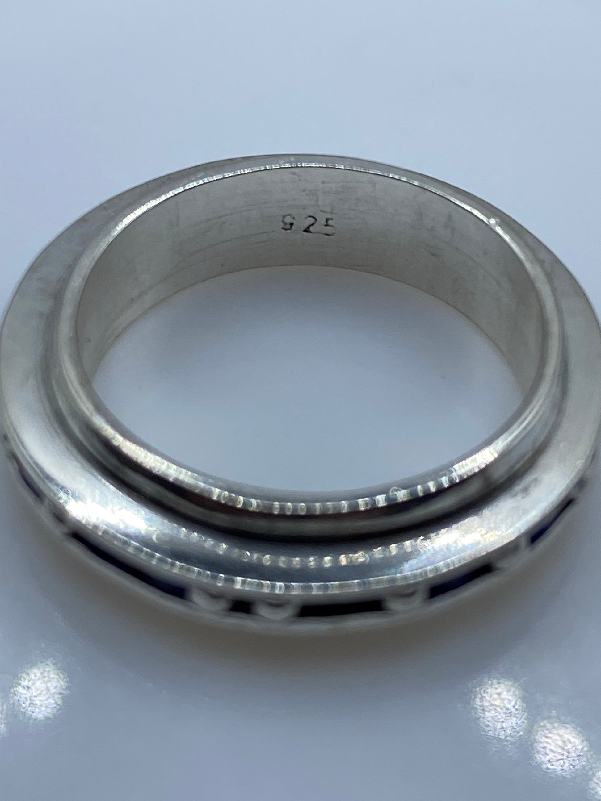 Anillo Plata Circonia Azul — Banda Lisa Minimalista — foto 5