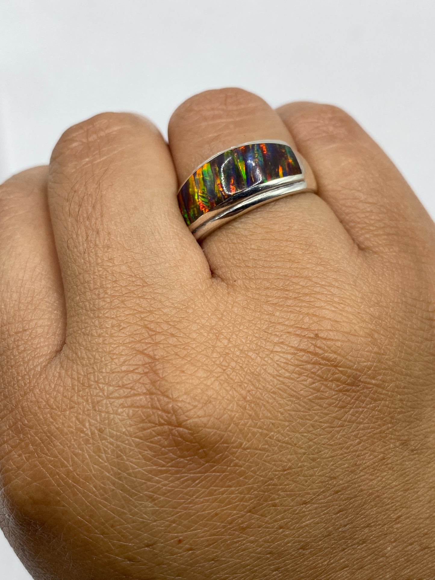 Anillo de Plata Ópalo de Fuego Multicolor — Unisex Taxco — foto 4