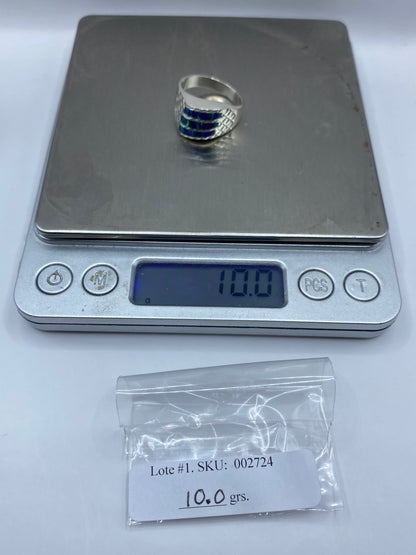 Anillo de Plata .950 Ópalo de Fuego Azul — Hombre Texturizado — foto 6