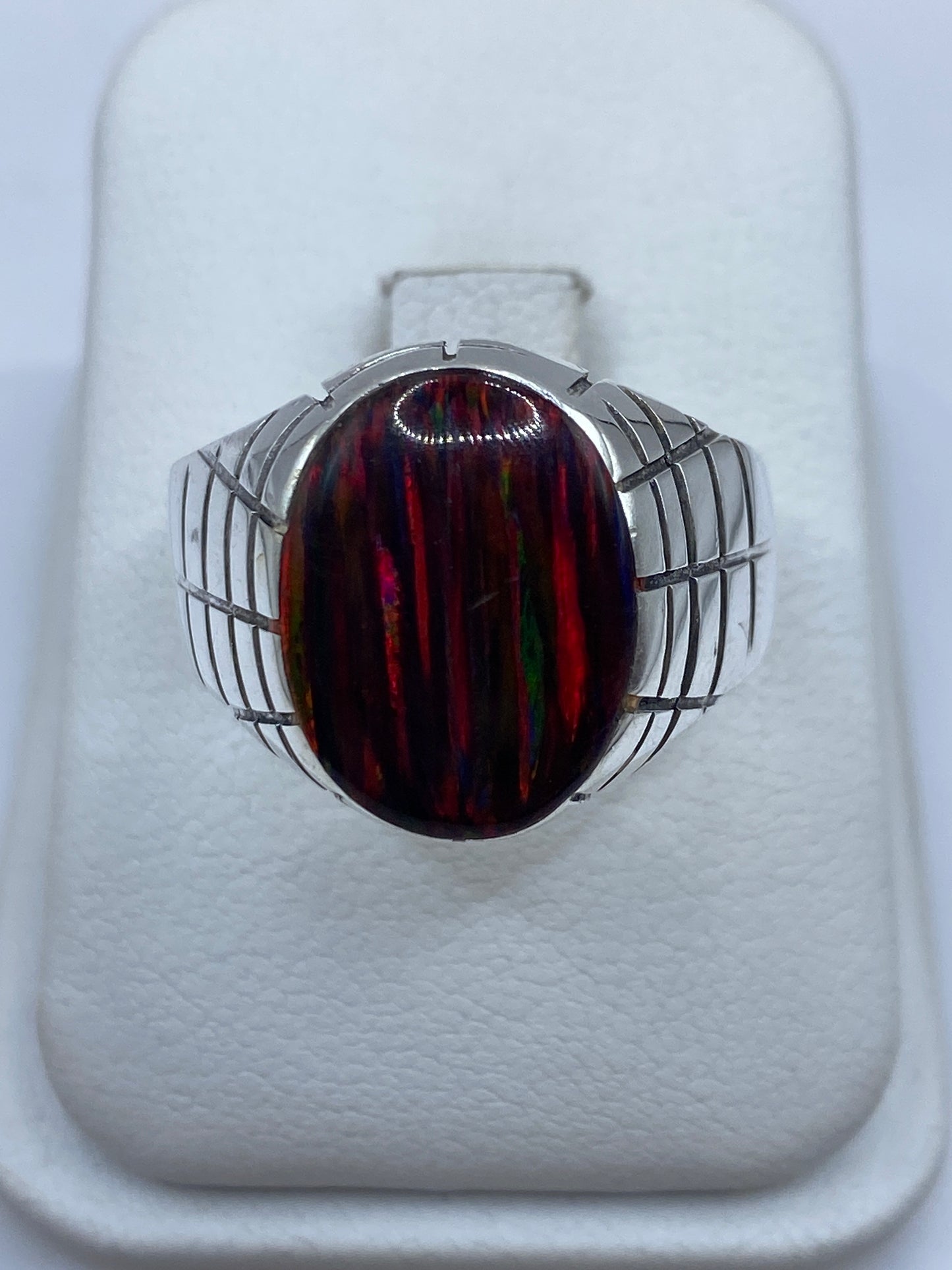 Anillo de Plata Ópalo de Fuego Multicolor — Hombre Taxco .925 — foto 1