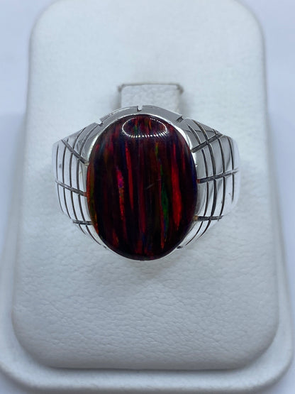 Anillo de Plata Ópalo de Fuego Multicolor — Hombre Taxco .925 — foto 1