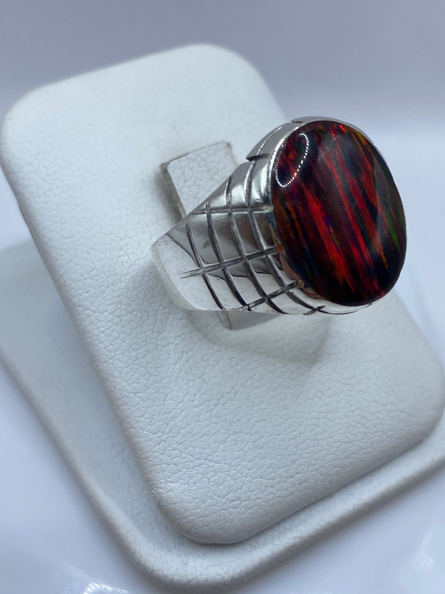 Anillo de Plata Ópalo de Fuego Multicolor — Hombre Taxco .925 — foto 2