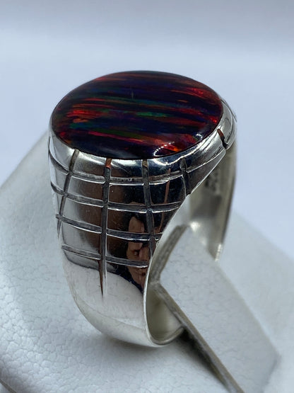 Anillo de Plata Ópalo de Fuego Multicolor — Hombre Taxco .925 — foto 3