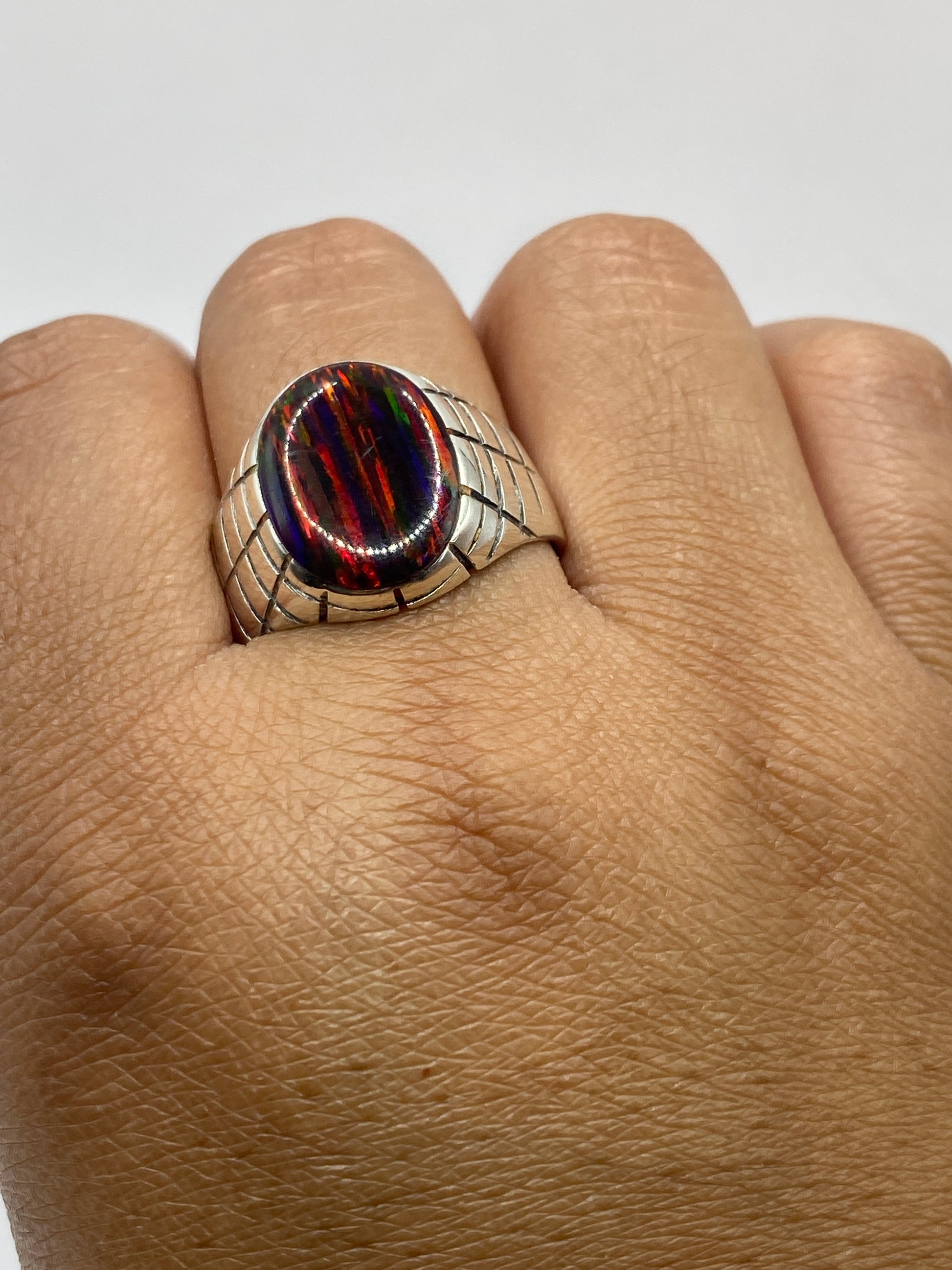 Anillo de Plata Ópalo de Fuego Multicolor — Hombre Taxco .925 — foto 4