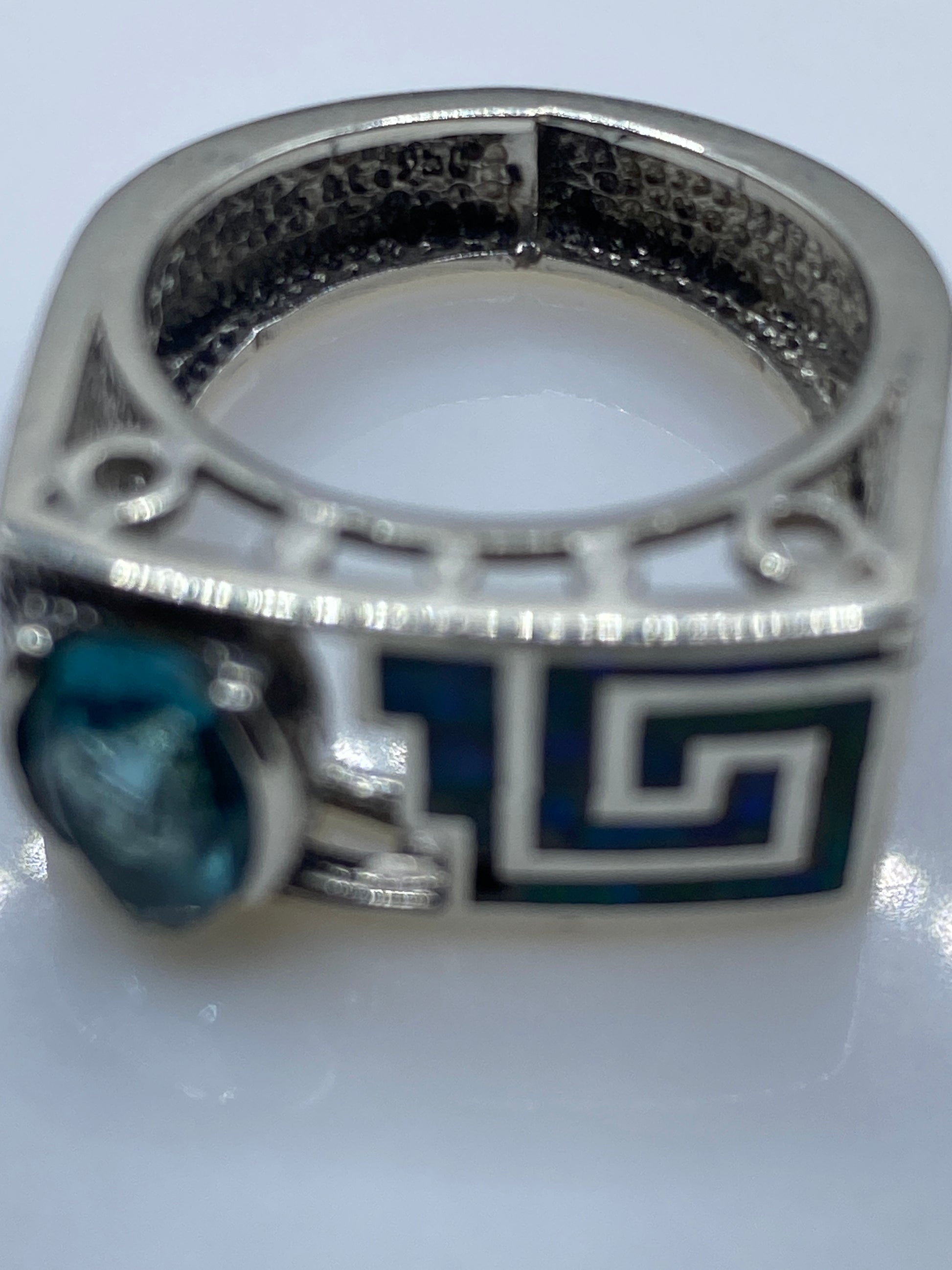 Anillo Plata .950 Ópalo de Fuego Azul Cielo — Geométrico Étnico — foto 5