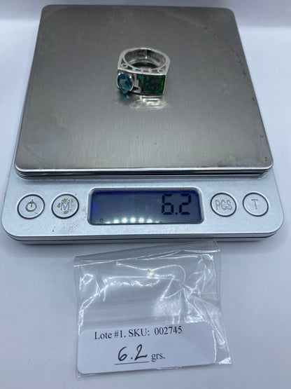 Anillo Plata .950 Ópalo de Fuego Azul Cielo — Geométrico Étnico — foto 6