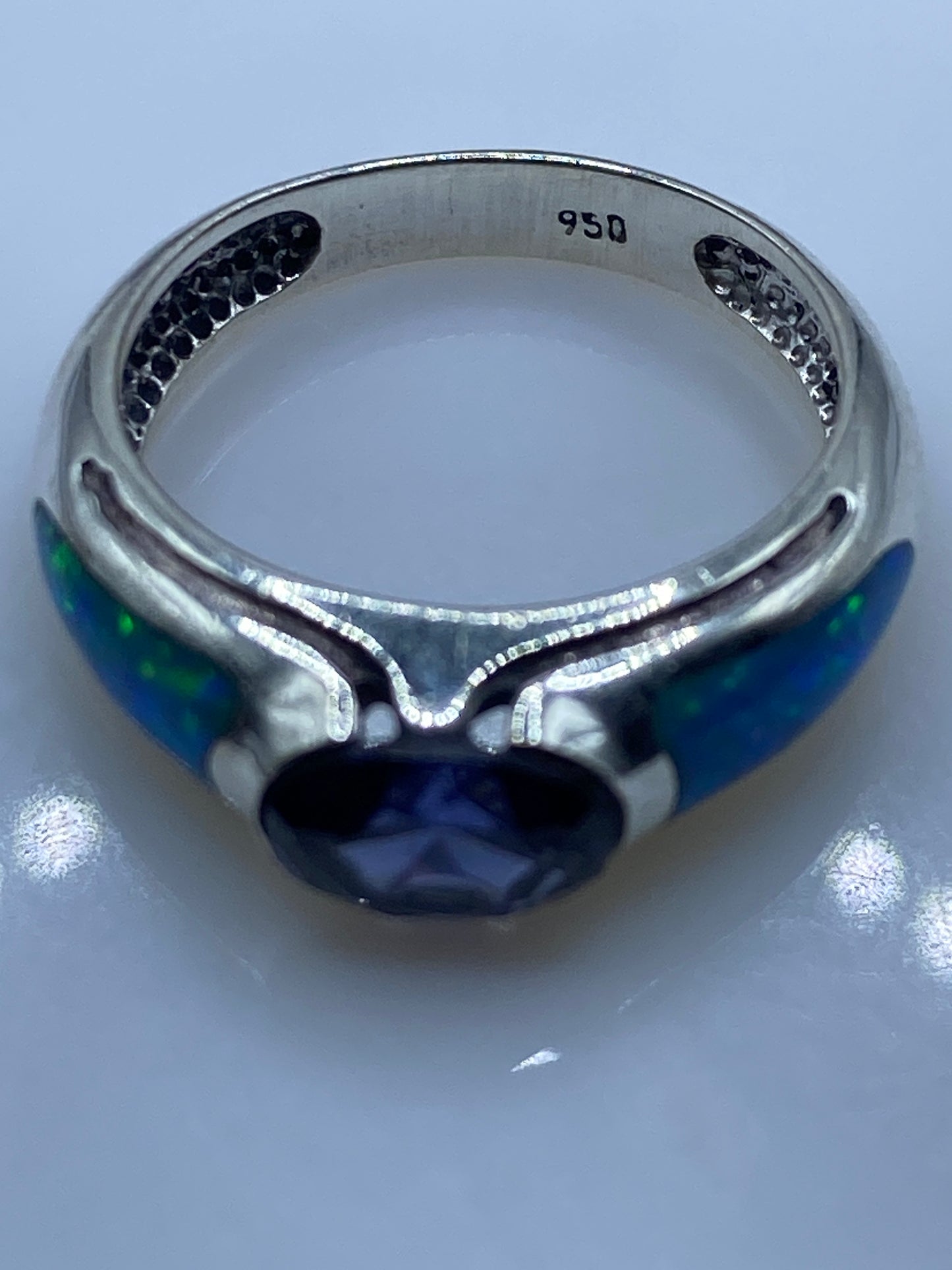 Anillo de Plata Ópalo de Fuego Azul — Diseño Asimétrico — foto 5