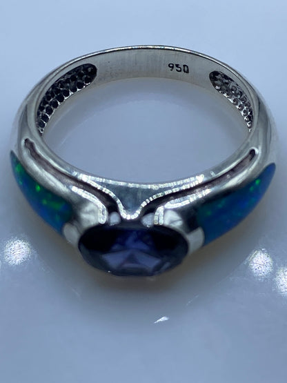 Anillo de Plata Ópalo de Fuego Azul — Diseño Asimétrico — foto 5