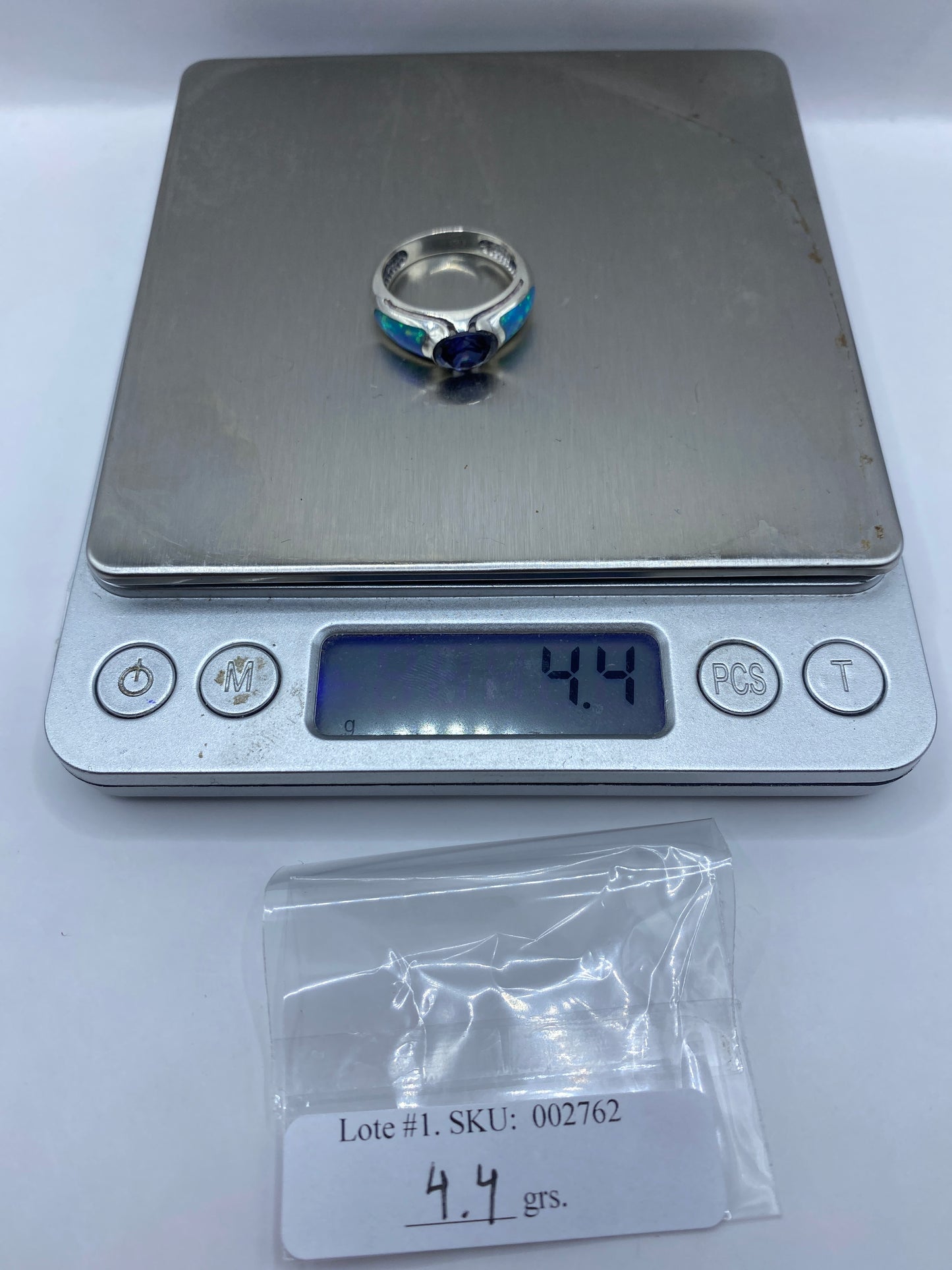 Anillo de Plata Ópalo de Fuego Azul — Diseño Asimétrico — foto 6
