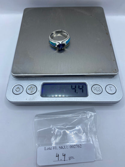 Anillo de Plata Ópalo de Fuego Azul — Diseño Asimétrico — foto 6
