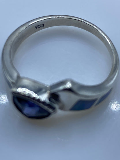 Anillo de Plata Ópalo de Fuego Azul — Diseño Unisex Taxco — foto 5