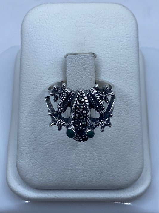 Anillo Caballos Enfrentados Plata .925 con Piedra Verde — foto 1