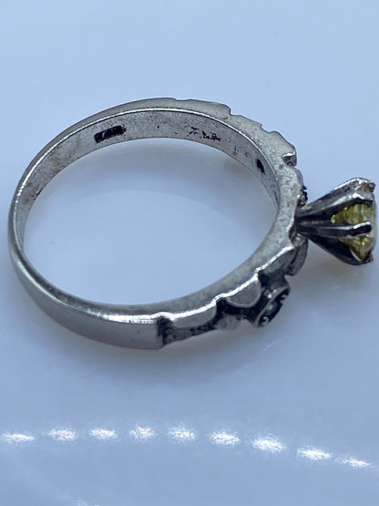 Anillo de Plata Solitario Circonia Amarilla — Diseño Floral Taxco — foto 5