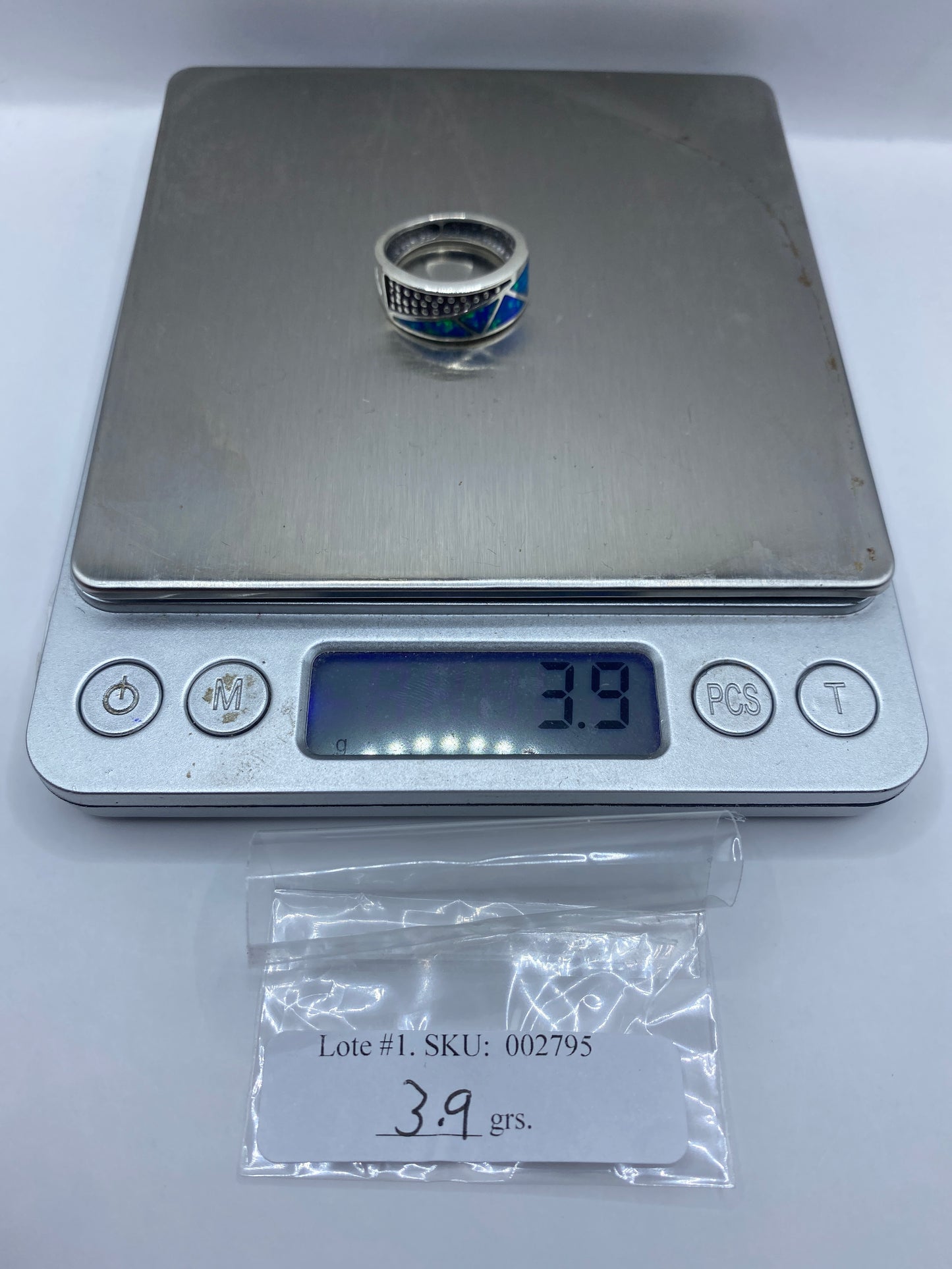 Anillo de Plata .950 Ópalo de Fuego Azul Geométrico — foto 6