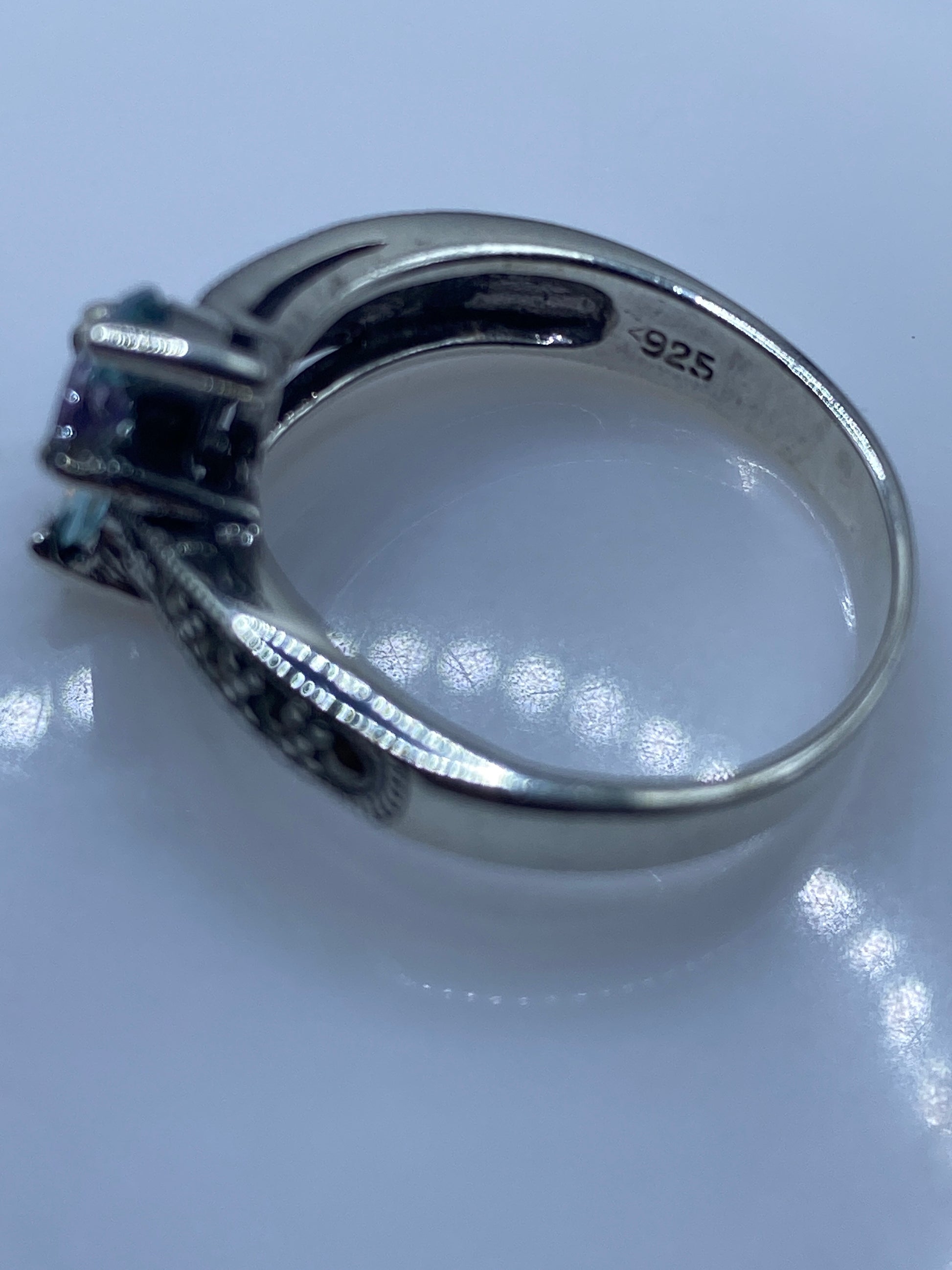 Anillo de Plata Circonia Azul Cielo — Geométrico Textura — foto 5