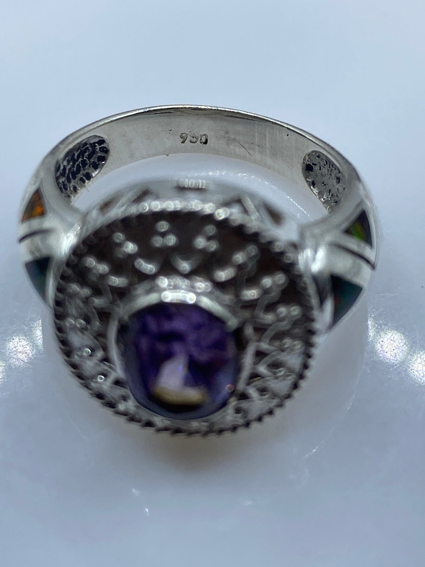 Anillo Ópalo de Fuego Plata .950 — Solitario Artesanal — foto 5
