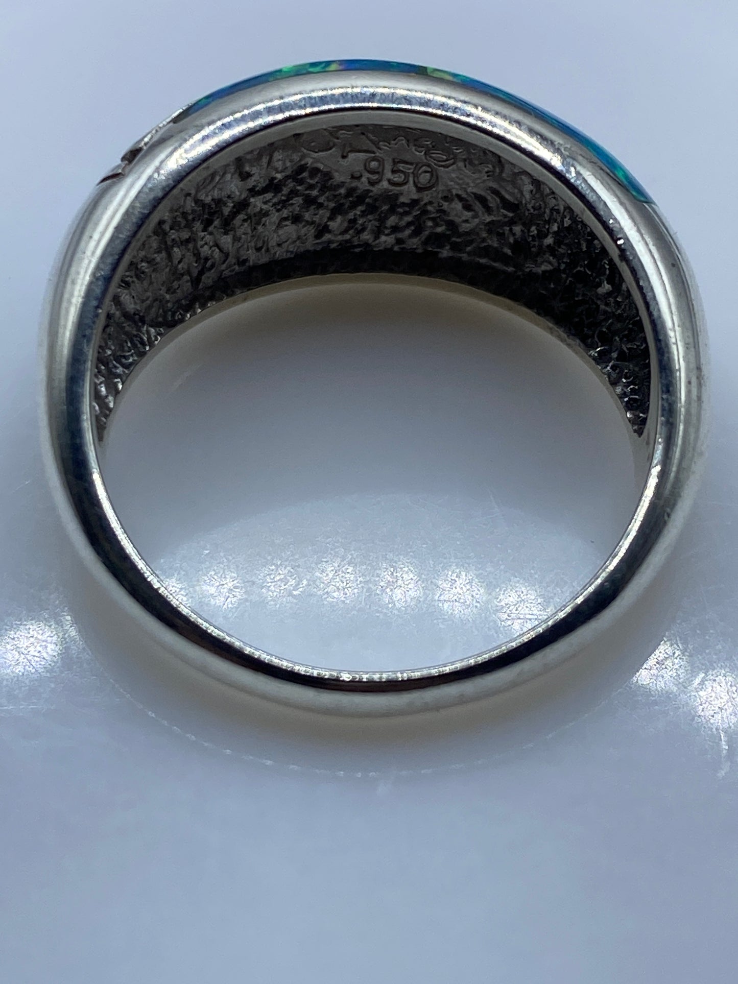 Anillo de Plata Ópalo de Fuego Azul Cielo — Geométrico Prehispánico — foto 5
