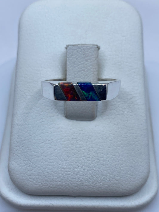 Anillo de Plata Ópalo de Fuego Multicolor — Minimalista Unisex — foto 1