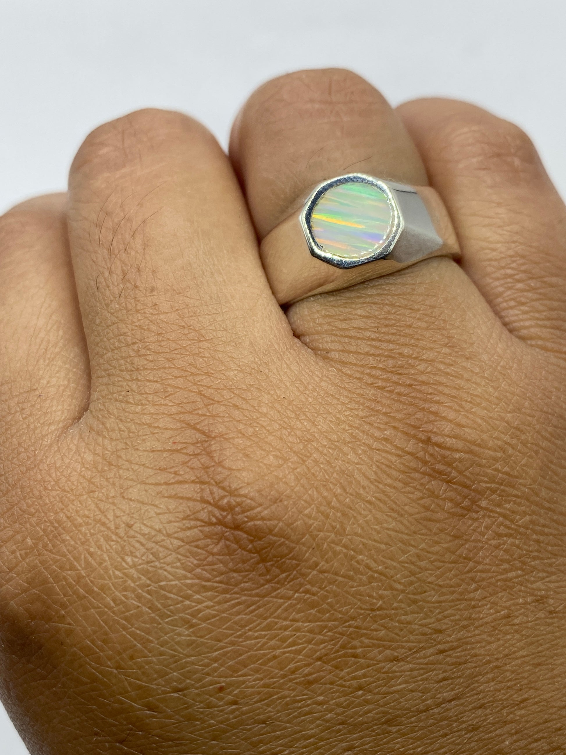 Anillo Plata Ópalo de Fuego Multicolor — Sello Taxco .925 — foto 4