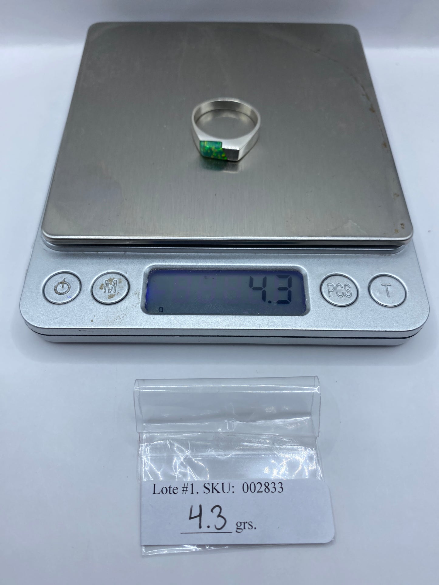 Anillo de Plata Ópalo de Fuego Verde Limón — Geométrico Minimalista — foto 6