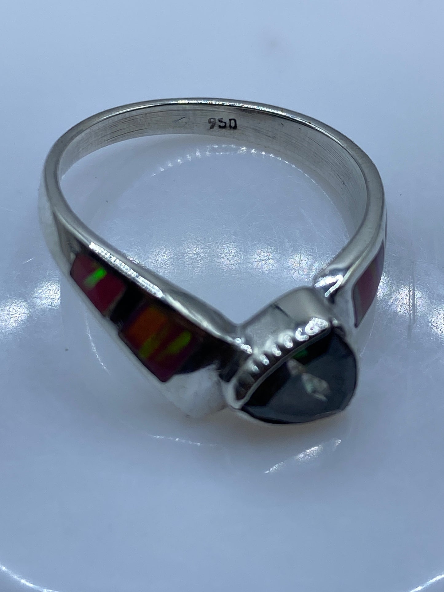 Anillo de Plata .950 Ópalo de Fuego Rosa — Coctel Asimétrico — foto 5