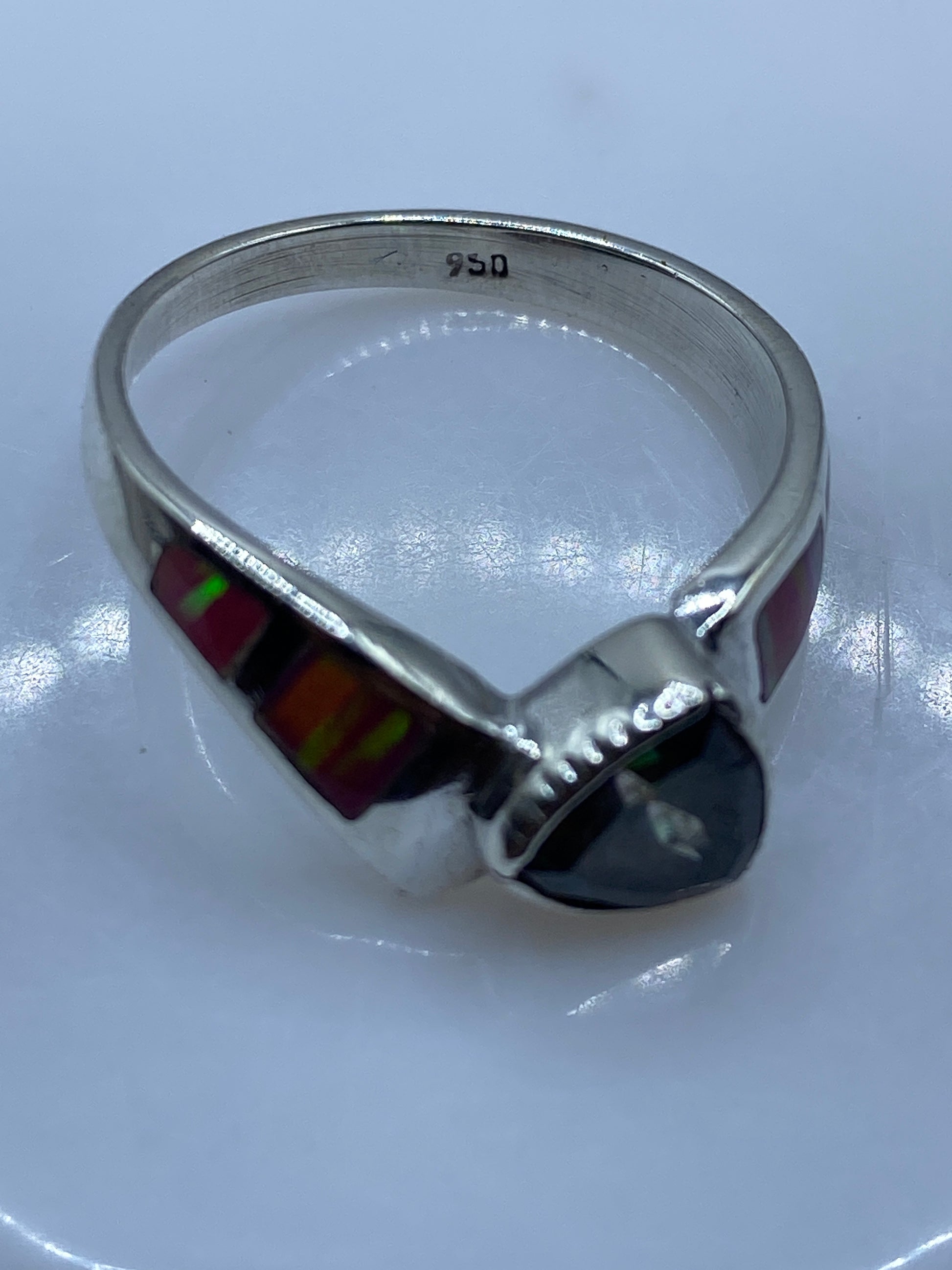 Anillo de Plata .950 Ópalo de Fuego Rosa — Coctel Asimétrico — foto 5