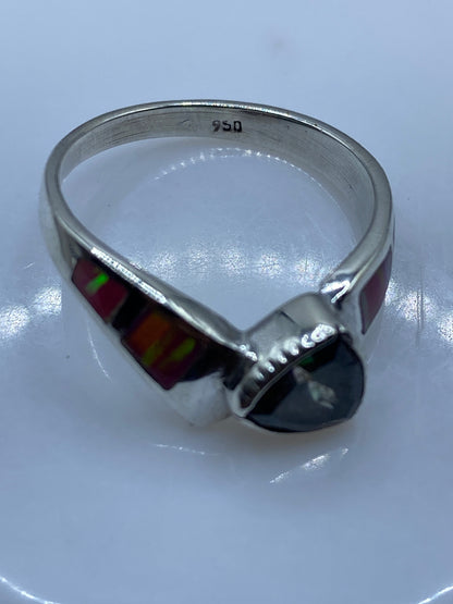 Anillo de Plata .950 Ópalo de Fuego Rosa — Coctel Asimétrico — foto 5