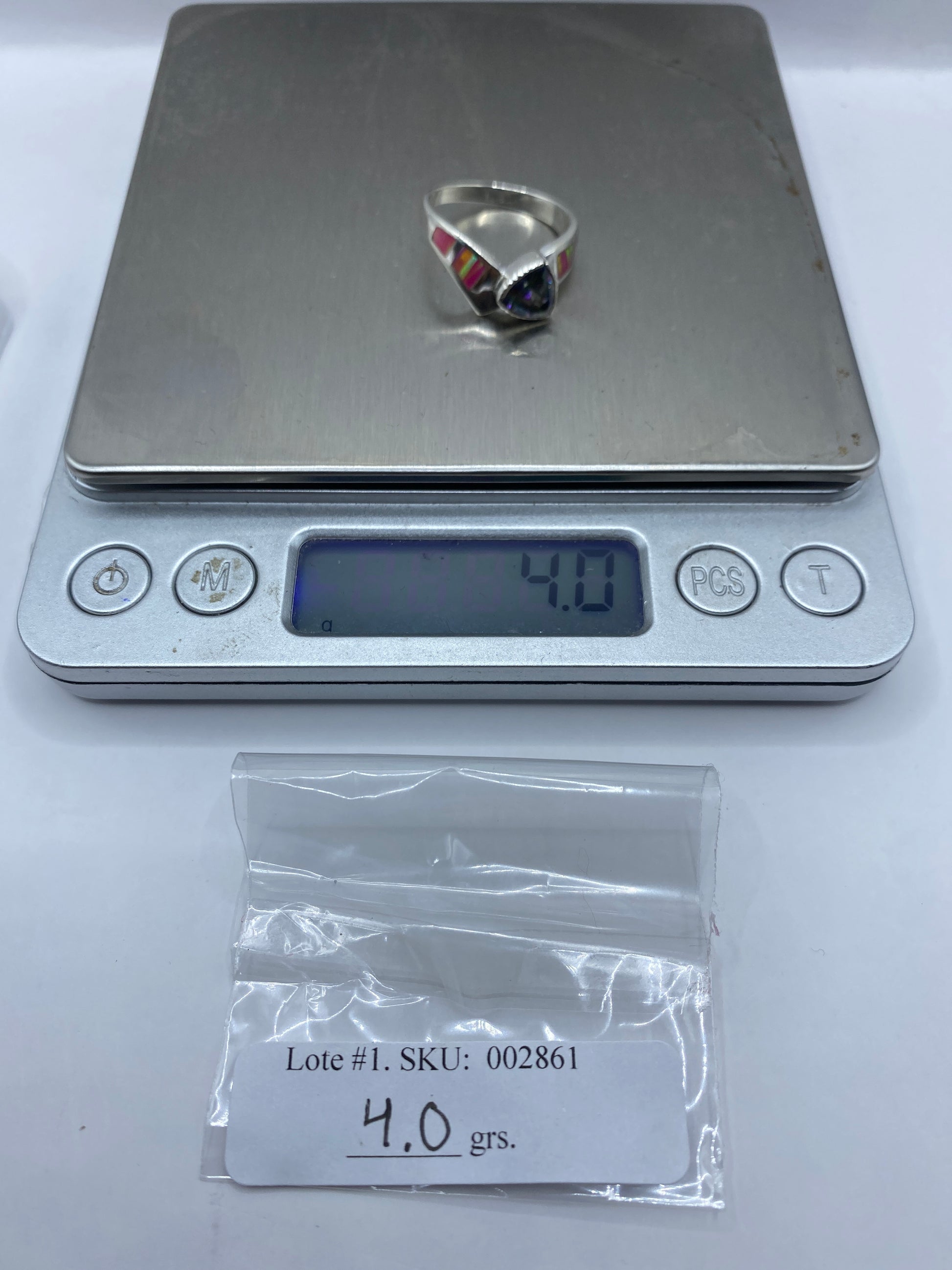 Anillo de Plata .950 Ópalo de Fuego Rosa — Coctel Asimétrico — foto 6